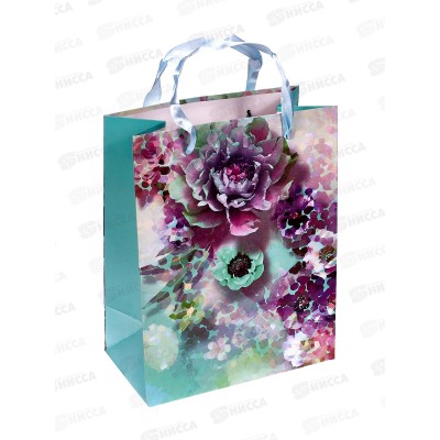 Пакет подарочный бумажный, 18*23*10см, Цветы Акварель, асс.МС-5644 *20