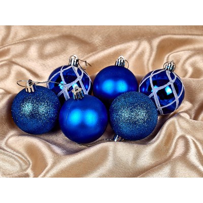 Набор шаров 6шт, 6см "Шёлк, бархат, люрекс" синий, НУ-7000 Набор шаров 6шт, 6см "Шёлк, бархат, люрекс" синий, НУ-7000