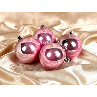 Набор елочных шаров 4шт, 8см "Глянец" розовый 1009336 Набор елочных шаров 4шт, 8см "Глянец" розовый 1009336