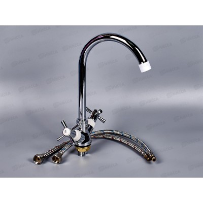 Смеситель для кухни с гайкой, с цветными наконечником и ручками, белый, E49118-7 Смеситель для кухни с гайкой, с цветными наконечником и ручками, белый, E49118-7