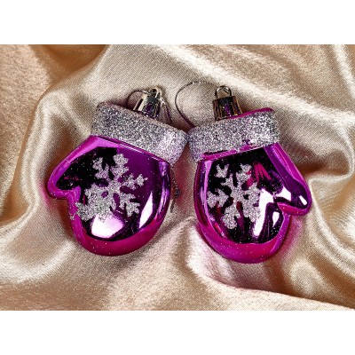 Набор елочных украшений 2шт Волшебные варежки 6см фиолет 201-2106 Набор елочных украшений 2шт Волшебные варежки 6см фиолет 201-2106