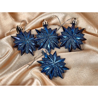 Набор елочных украшений 4шт Звезда остроконечная 6см сапфир 916-0171 Набор елочных украшений 4шт Звезда остроконечная 6см сапфир 916-0171