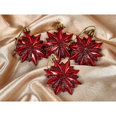 Набор елочных украшений 4шт Звезда остроконечная 6см рубин 916-0172 Набор елочных украшений 4шт Звезда остроконечная 6см рубин 916-0172