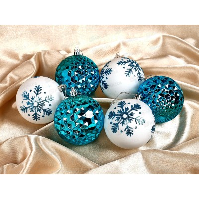 Набор елочных шаров 6шт "Снежное сияние" 8см голубой/белый 201-2061 Набор елочных шаров 6шт "Снежное сияние" 8см голубой/белый 201-2061