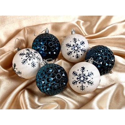 Набор елочных шаров 6шт "Снежное сияние" 8см сапфир/белый 201-2065 Набор елочных шаров 6шт "Снежное сияние" 8см сапфир/белый 201-2065
