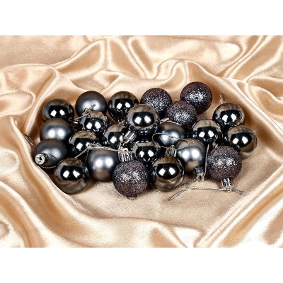 Набор елочных шаров 24шт "Микс фактур" 4см графит 652-242 Набор елочных шаров 24шт "Микс фактур" 4см графит 652-242