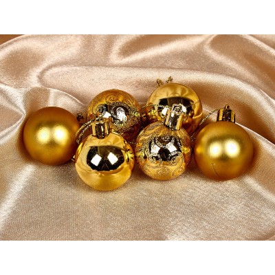 Набор елочных шаров 6шт "Микс фактур" 4см золотой 183-843 Набор елочных шаров 6шт "Микс фактур" 4см золотой 183-843