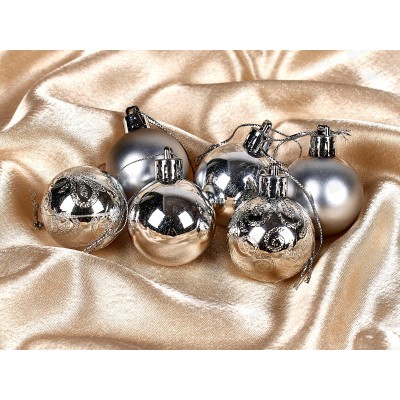 Набор елочных шаров 6шт "Микс фактур" 4см серебро 183-844 Набор елочных шаров 6шт "Микс фактур" 4см серебро 183-844