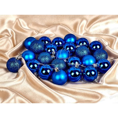 Набор елочных шаров 24шт "Микс фактур" 5см синий 201-0638 Набор елочных шаров 24шт "Микс фактур" 5см синий 201-0638