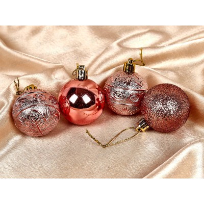 Набор елочных шаров 4шт "Микс фактур" 5см розовое золото 201-0828 Набор елочных шаров 4шт "Микс фактур" 5см розовое золото 201-0828