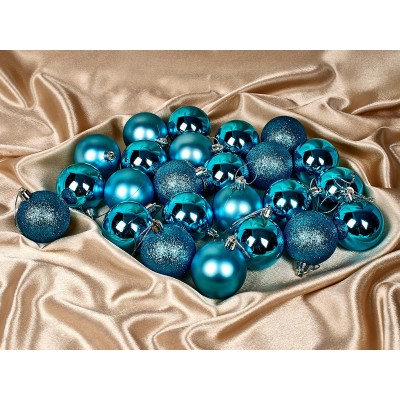 Набор елочных шаров 24шт "Микс фактур" 6см голубой 201-0649 Набор елочных шаров 24шт "Микс фактур" 6см голубой 201-0649