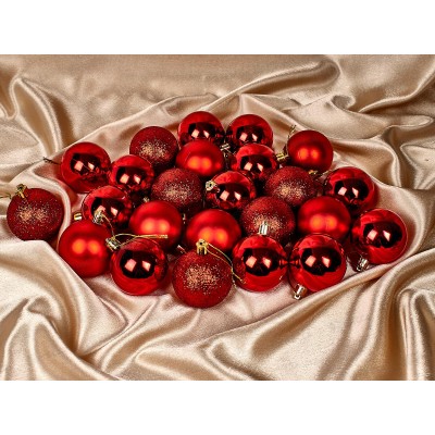 Набор елочных шаров 24шт "Микс фактур" 6см красный 201-0643 Набор елочных шаров 24шт "Микс фактур" 6см красный 201-0643