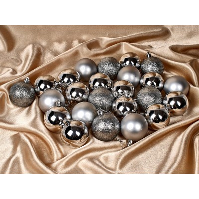 Набор елочных шаров 24шт "Микс фактур" 6см серебро 201-0645 Набор елочных шаров 24шт "Микс фактур" 6см серебро 201-0645