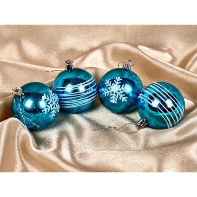 Набор елочных шаров 4шт "Снежные нити" 6см голубой/белый 201-1627 Набор елочных шаров 4шт "Снежные нити" 6см голубой/белый 201-1627