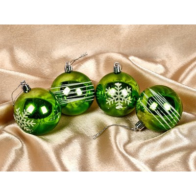 Набор елочных шаров 4шт "Снежные нити" 6см салатовый/белый 201-1629 Набор елочных шаров 4шт "Снежные нити" 6см салатовый/белый 201-1629