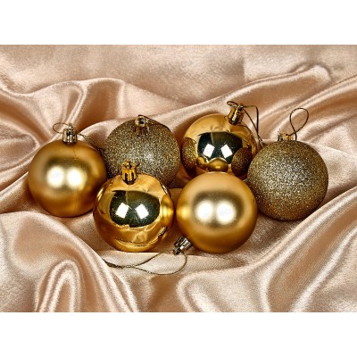 Набор елочных шаров 6шт "Микс фактур" 6см золотой 201-1729 Набор елочных шаров 6шт "Микс фактур" 6см золотой 201-1729
