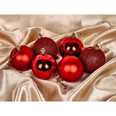 Набор елочных шаров 6шт "Микс фактур" 6см красный 201-1731 Набор елочных шаров 6шт "Микс фактур" 6см красный 201-1731
