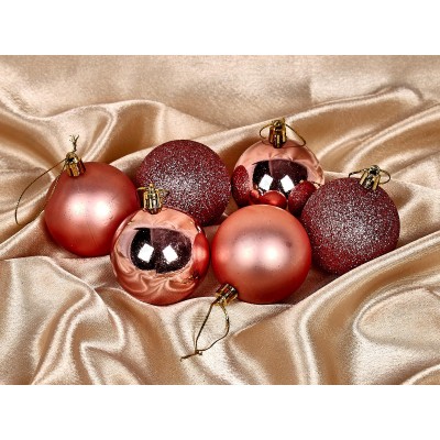 Набор елочных шаров 6шт "Микс фактур" 6см розовое золото 201-1732 Набор елочных шаров 6шт "Микс фактур" 6см розовое золото 201-1732
