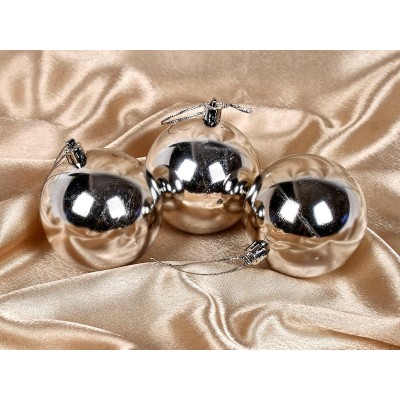 Набор елочных шаров 3шт "Глянец" 8см серебро 183-921 Набор елочных шаров 3шт "Глянец" 8см серебро 183-921