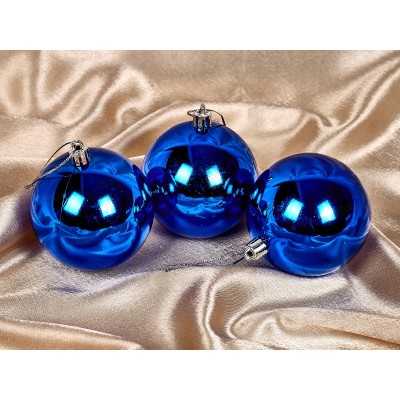 Набор елочных шаров 3шт "Глянец" 8см синий 183-922 Набор елочных шаров 3шт "Глянец" 8см синий 183-922