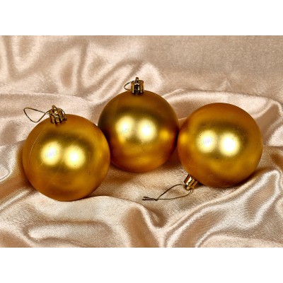 Набор елочных шаров 3шт "Матовый" 8см золотой 183-924 Набор елочных шаров 3шт "Матовый" 8см золотой 183-924