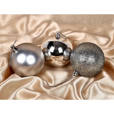 Набор елочных шаров 3шт "Микс фактур" 8см серебро 183-943 Набор елочных шаров 3шт "Микс фактур" 8см серебро 183-943