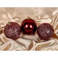 Набор елочных шаров 3шт "Микс фактур" 8см темный рубин 201-0847 Набор елочных шаров 3шт "Микс фактур" 8см темный рубин 201-0847