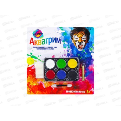 Набор аквагрима для детей (6цветов, карандаш, спонж, аппликатор) КС-4624 Набор аквагрима для детей (6цветов, карандаш, спонж, аппликатор) КС-4624