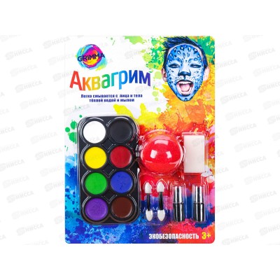 Набор аквагрима для детей (8цветов, нос клоуна, спонж, аппликатора 2штуки) КС-4628 Набор аквагрима для детей (8цветов, нос клоуна, спонж, аппликатора 2штуки) КС-4628