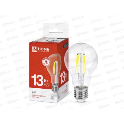 Лампа светодиодная IN HOME LED-A60-deco 13Вт E27 4000К 1370Лм *50