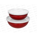 Набор мисок эмаль Deluxe с пластик крышками 4ро красный 901-056 Набор мисок эмаль Deluxe с пластик крышками 4ро красный 901-056