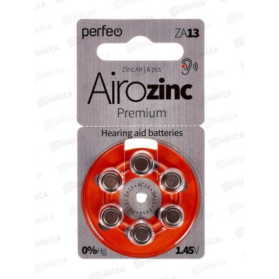 Батарейки Perfeo ZA13/6BL Airozinc Premium, для слуховых аппаратов *6/60