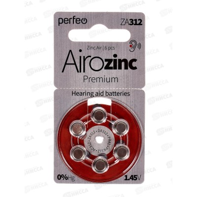 Батарейки Perfeo ZA312/6BL Airozinc Premium, для слуховых аппаратов *6/60