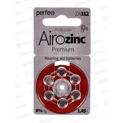 Батарейки Perfeo ZA312/6BL Airozinc Premium, для слуховых аппаратов *6/60 Батарейки Perfeo ZA312/6BL Airozinc Premium, для слуховых аппаратов *6/60