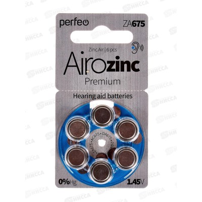 Батарейка Perfeo ZA675/6BL Airozinc Premium, для слуховых аппаратов *6/60