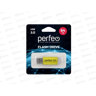 Флеш-карта USB 3.0 Perfeo  64GB C14 Gold metal series