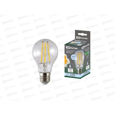 Лампа светодиодная TDM А60-8 Вт-230 В-4000 К–E27 Филамент TDM, 0253 *10/50 Лампа светодиодная TDM А60-8 Вт-230 В-4000 К–E27 Филамент TDM, 0253 *10/50