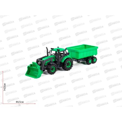 Трактор &quotПрогресс&quot с прицепом и ковшом (зелёный) в коробке, 91840  *8