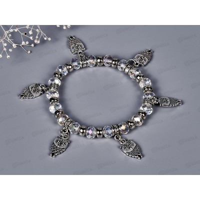 Браслет-резинка &quotГорный хрусталь&quot с кулоном Сова №72