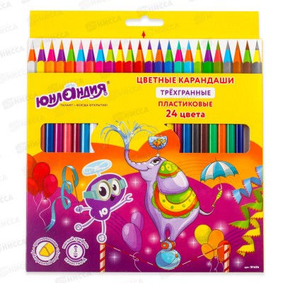 Карандаши 24 цвета Юнландия Карнавал, заточенные,181686 *6 Карандаши 24 цвета Юнландия Карнавал, заточенные,181686 *6