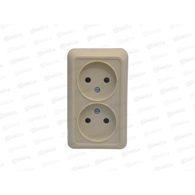 Розетка открытая установка 2 местная Прогресс б/з, бежевая *10/200