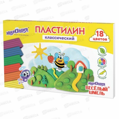 Пластилин 18цветов 360г Юнландия со стек,Веселый шмель, 106432*8 Пластилин 18цветов 360г Юнландия со стек,Веселый шмель, 106432*8