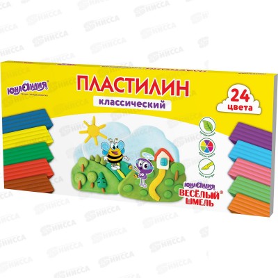 Пластилин 24цвета 480г  Юнландия со стек,Веселый шмель, 106433*8