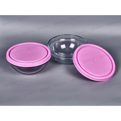 Набор салатников Шеф 172мм 2шт из закаленного стекла с розовой крышкой 53563BTD2