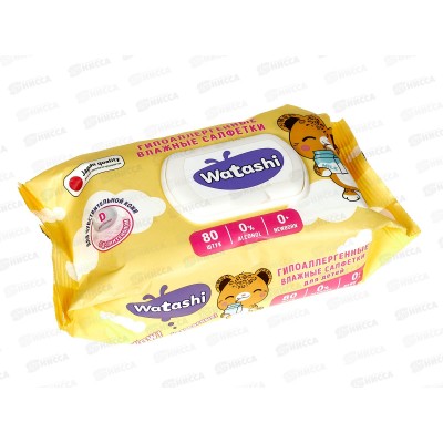 Watashi Влажные салфетки для детей 0+ Д-пантенолом 80шт *12 57743