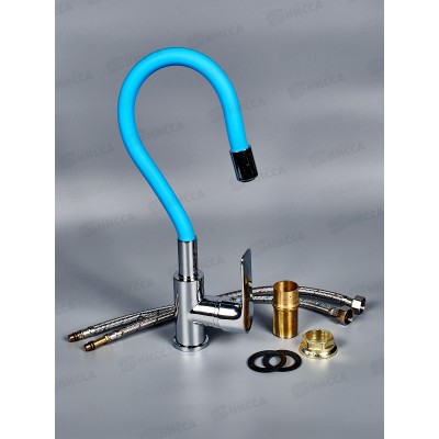 Смеситель для кухни гибкий излив с гайкой, синий/хром, MN70112-4 *10