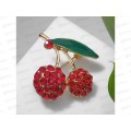 Брошь "Вишенки" с листочком красно-зеленый 7847209