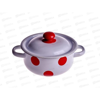Кастрюля 1,5л цил Красный горох, белая с пластм.кноп. С1607.3*79