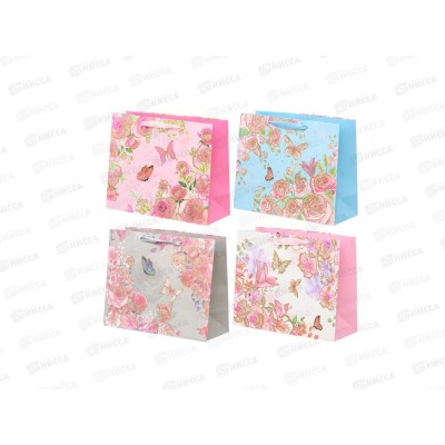 Пакет подарочный  бумажный, 31*12*25см, ЦВЕТЫ БАБОЧКИ, асс. МС-6102 *20