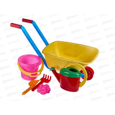 Набор песочный №113, 01813 (тачка, ведро 1,4л, лейка 0,8л, совок 19см, грабли 19см, 2 формочки) *2 Набор песочный №113, 01813 (тачка, ведро 1,4л, лейка 0,8л, совок 19см, грабли 19см, 2 формочки) *2